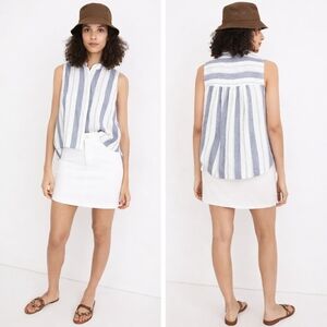 Madewell Striped Sleeveless Shirt Herringbone Stripe Nice Blue Small NWT